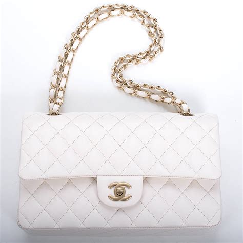 gold white chanel bag|Chanel classic white handbag.